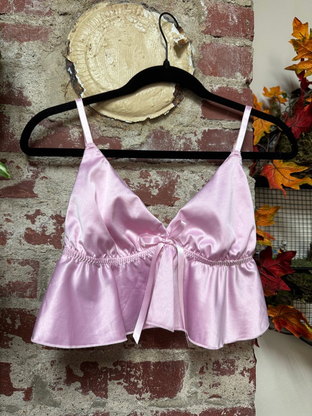 Vintage Inspired Pink Coquette Ruffle Bow Top Large